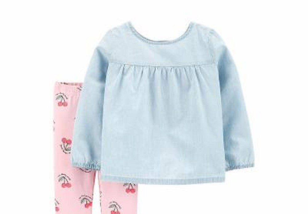 Carter's Baby Girl's 2 Pc Chambray Tunic & Printed Leggings Set Blue Size 12 Months