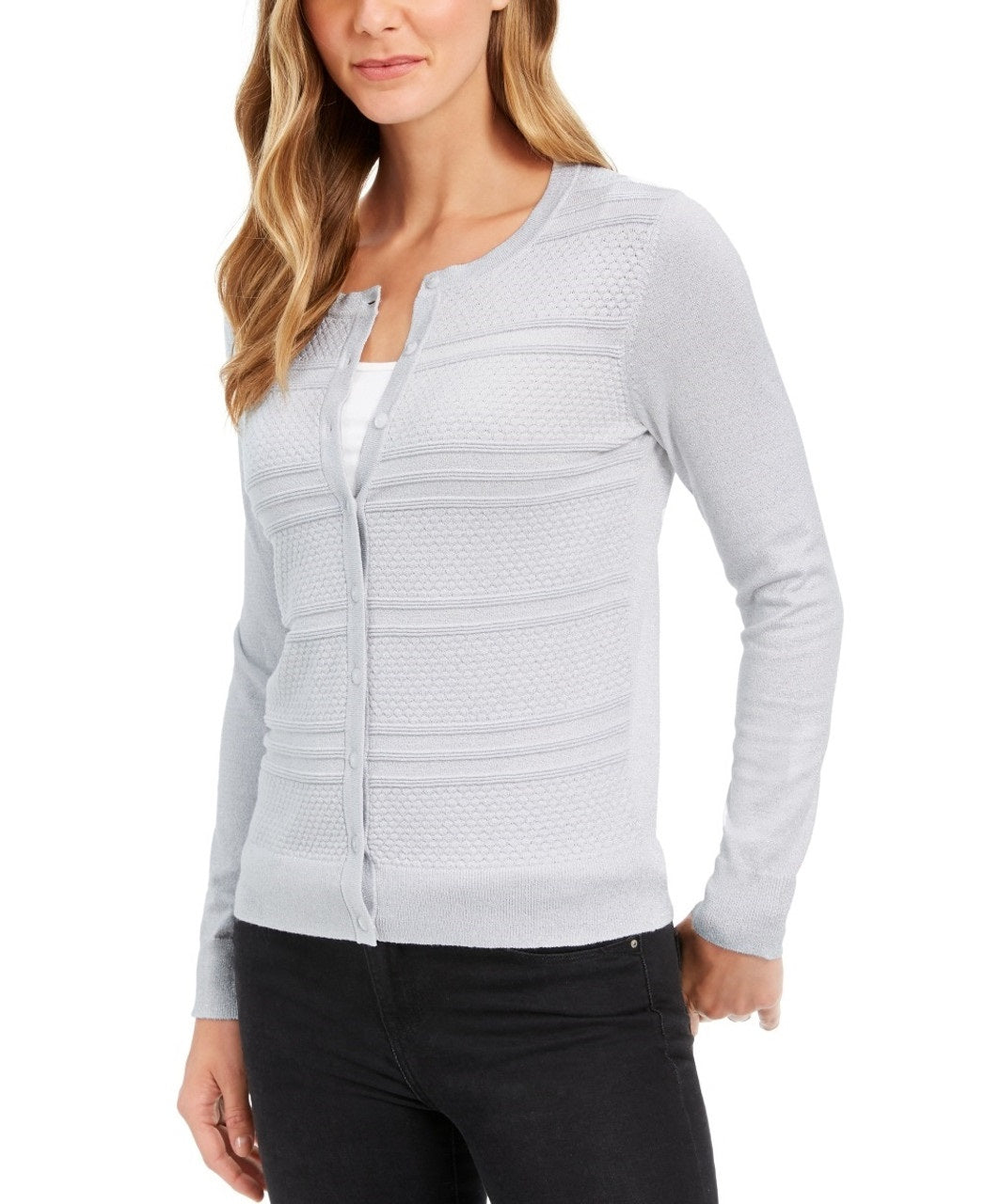 Charter Club Women's Textured Cardigan Gray Size Large
