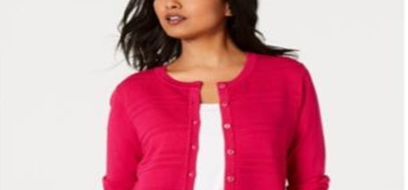 Charter Club Women's Petite Textured Cardigan Sweater Pink Size Petite L