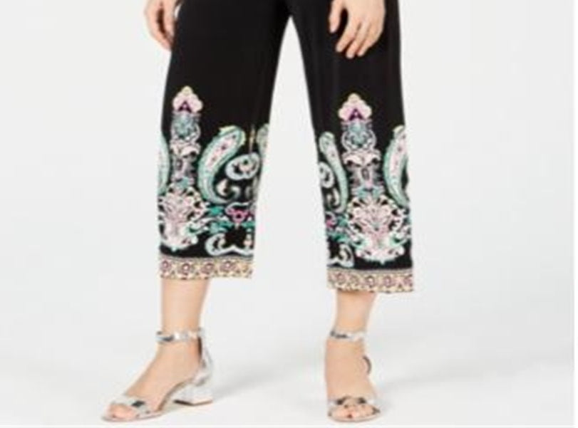 INC International Concepts Women's Printed Cropped Wide Pants Paisley PP Black Size Petite Small