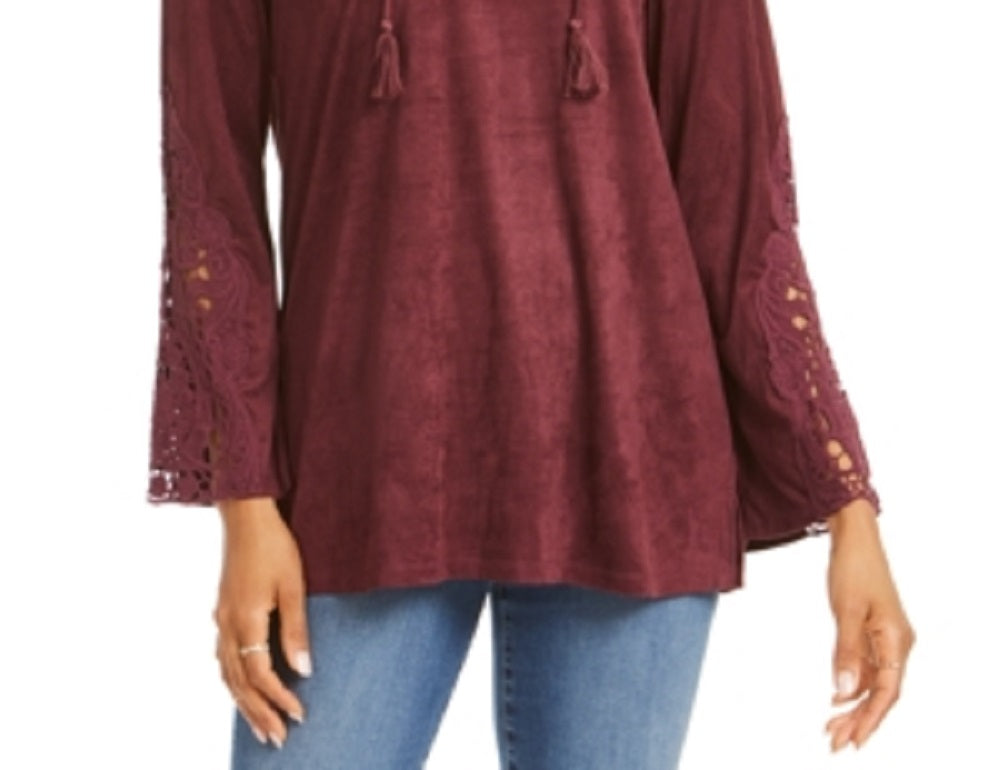 Style & Co Women's Faux-Suede Lace-up Top Red Size X-Large