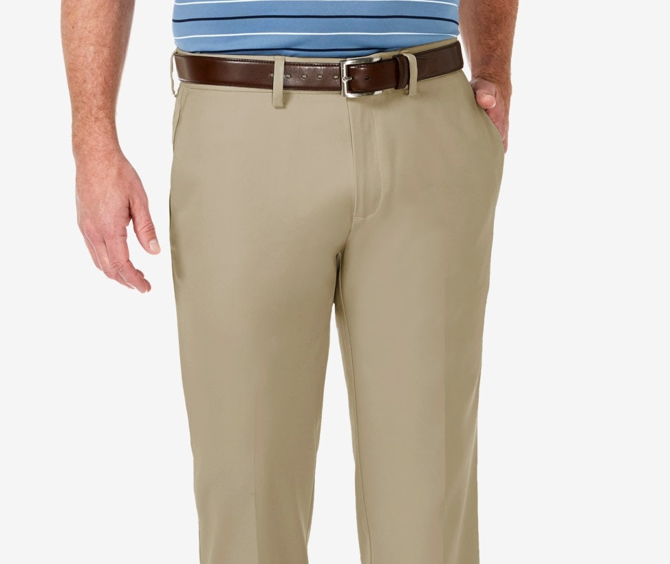 Haggar Men's Cool 18 Pro Stretch Straight Fit Flat Front Dress Pants Beige Size 38X30