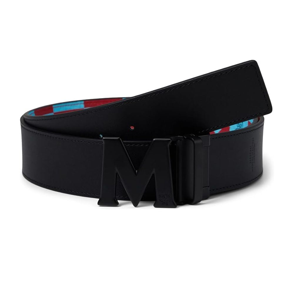 MCM Men's Claus Checkerboard Visetos Belt Blue Size One Size