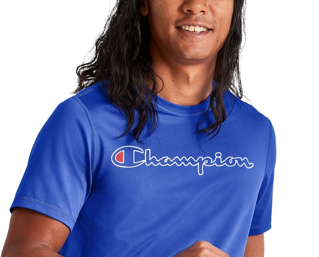 Champion Men's Mvp Script Logo Short Sleeve Crewneck T Shirt Blue Size X-Large