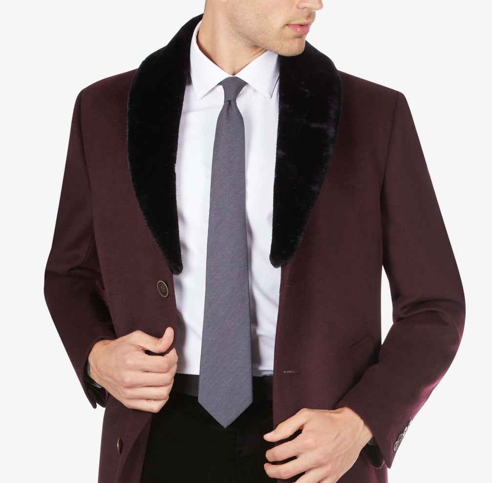 Tallia Men's Overcoat with Removable Sherpa Collar Coat Red Size X-Large