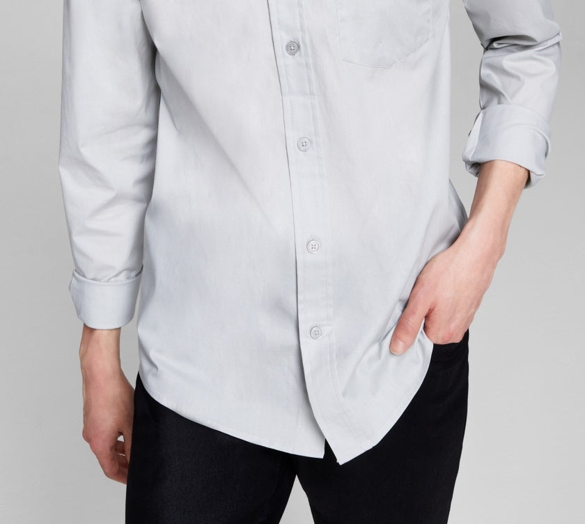 And Now This Men's Poplin Collared Button Down Shirt Gray Size Large