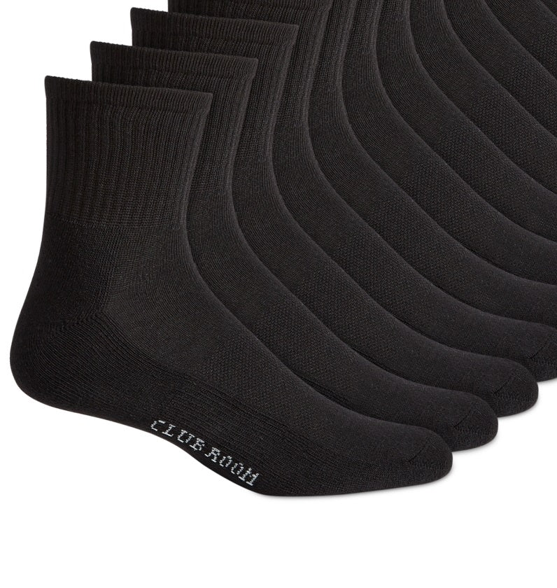Club Room Men's Quarter 12 pack Socks Black Size 10-13