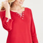 Karen Scott Women's Knit Striped Grommet V Neck Red Size X-Large