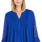 Charter Club Women's Double Ruffle Textured Pintuck Top Blue Size X-Small