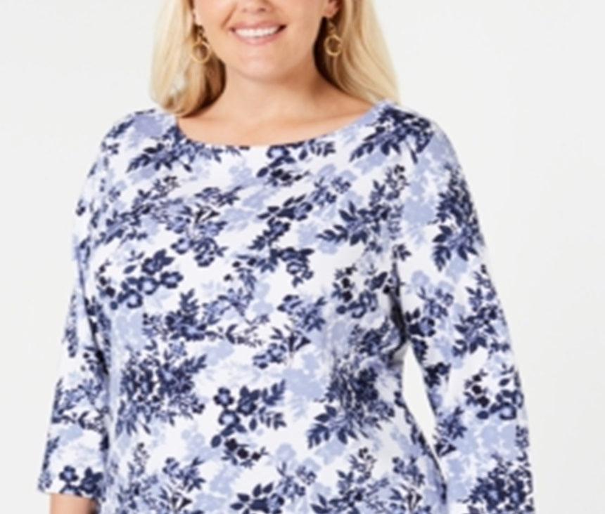 Charter Club Women's Cotton 3/4 Sleeve T-Shirt White Size 1X