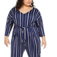 NY Collection Women's Printed Tie Front Gaucho Jumpsuit Blue Size 1X