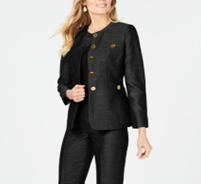 Le Suit महिलाओं का बटन डिटेल पैंटसूट काला साइज़ 18