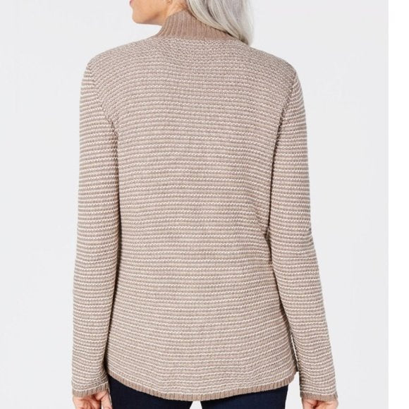 Karen Scott Women's Textured Zip-Front Cardigan Beige Size Extra Large