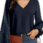 Swiss Dot v Neck Chiffon Blouse with Textured Ruffle Sleeves