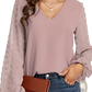 Swiss Dot v Neck Chiffon Blouse with Textured Ruffle Sleeves