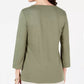 Karen Scott Women's Petite Rhinestone-Embellished Cotton Top Green Size Petite