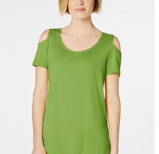 JM Collection Women's Cold Shoulder Swing T-Shirt Green Size Medium