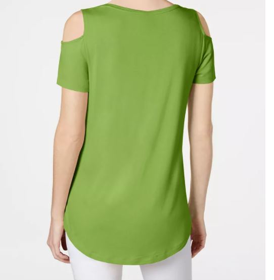 JM Collection Women's Cold Shoulder Swing T-Shirt Green Size Medium