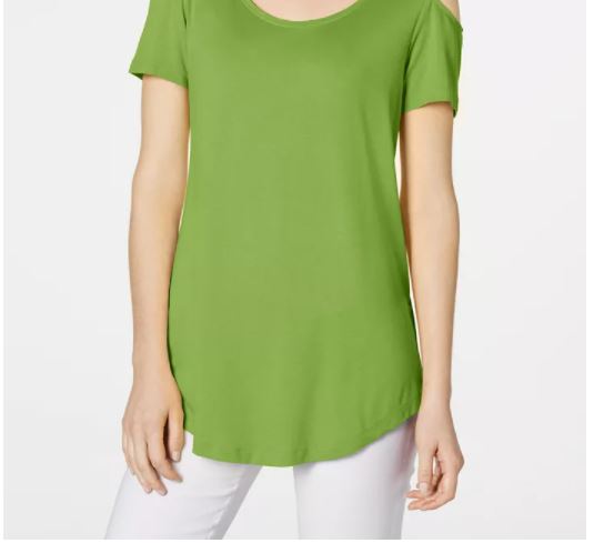 JM Collection Women's Cold Shoulder Swing T-Shirt Green Size Medium