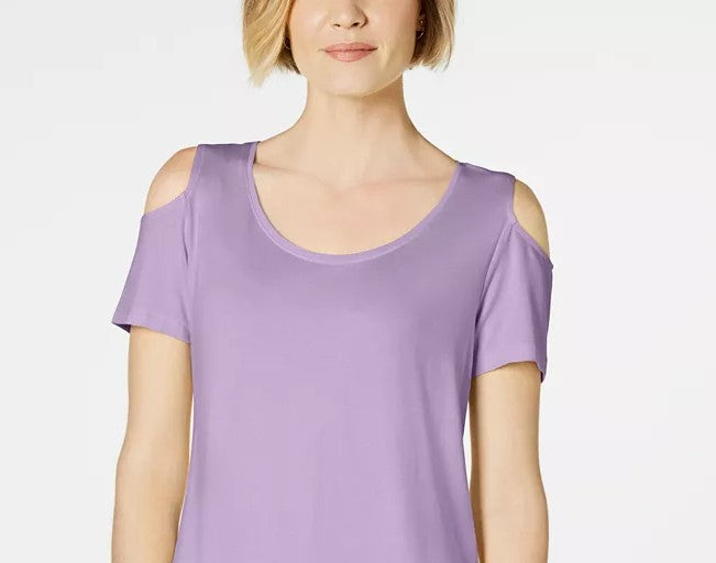 JM Collection Women's Cold-Shoulder Swing T-Shirt Med Purple Size Large