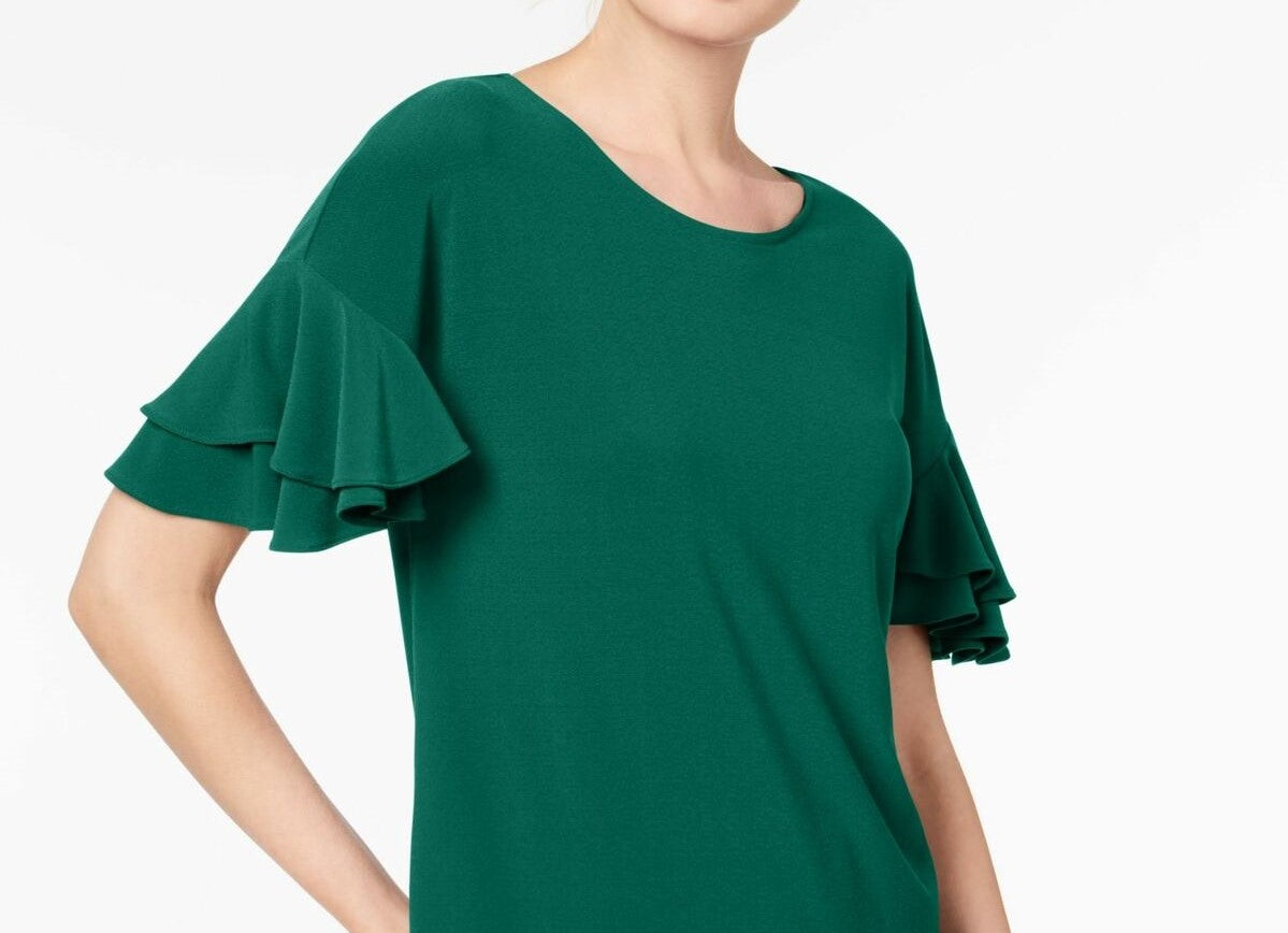 INC International Concepts Women's Ruffled-Sleeve Top Med Green Size Medium