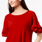 INC International Concepts Women's Petite Ruffled-Sleeve Top Dark Red Size Medium