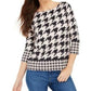 Charter Club Women's Petite Button-Shoulder Houndstooth Top Pink Size Petite