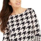 Charter Club Women's Petite Button-Shoulder Houndstooth Top Pink Size Petite