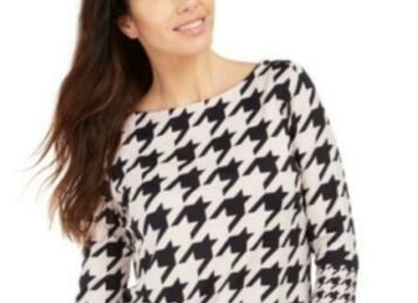Charter Club Women's Petite Button-Shoulder Houndstooth Top Pink Size Petite