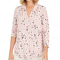 Charter Club Women's Printed V-Neck Top Lt/Paspink Size Large