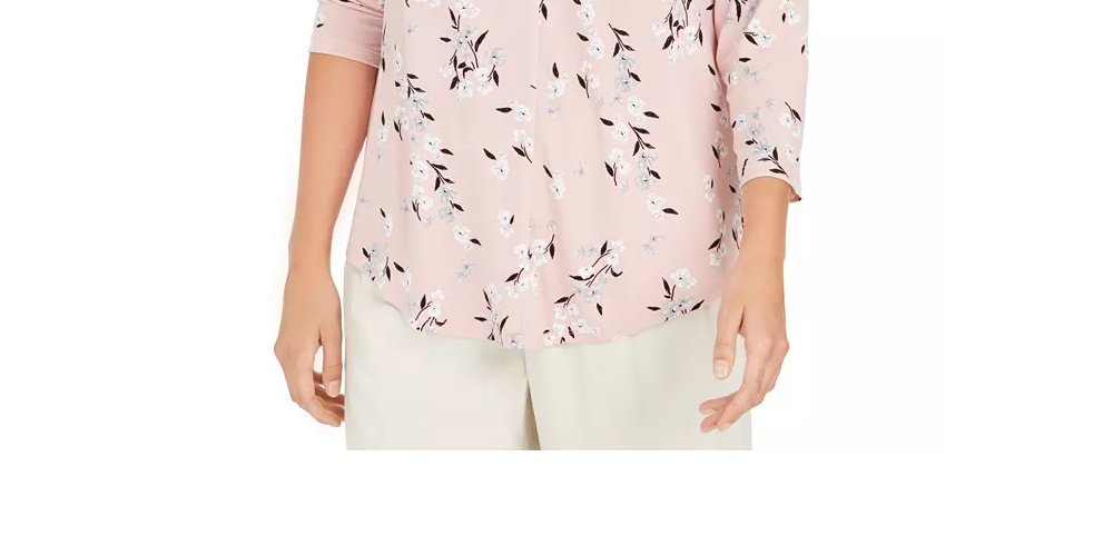 Charter Club Women's Printed V-Neck Top Lt/Paspink Size Large