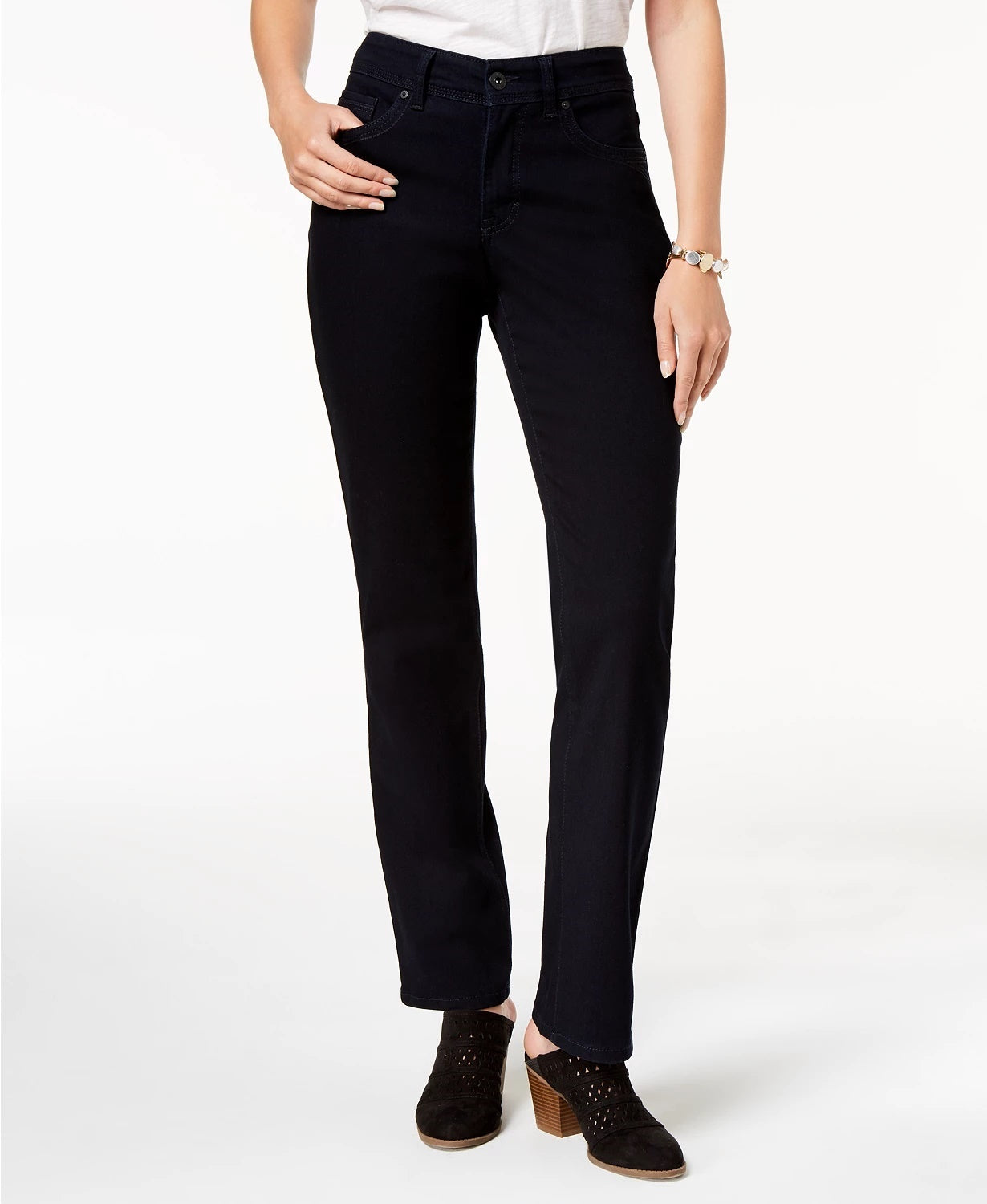 Style & Co Women's Tummy-Control Straight-Leg Jeans Dark Blue Size 4