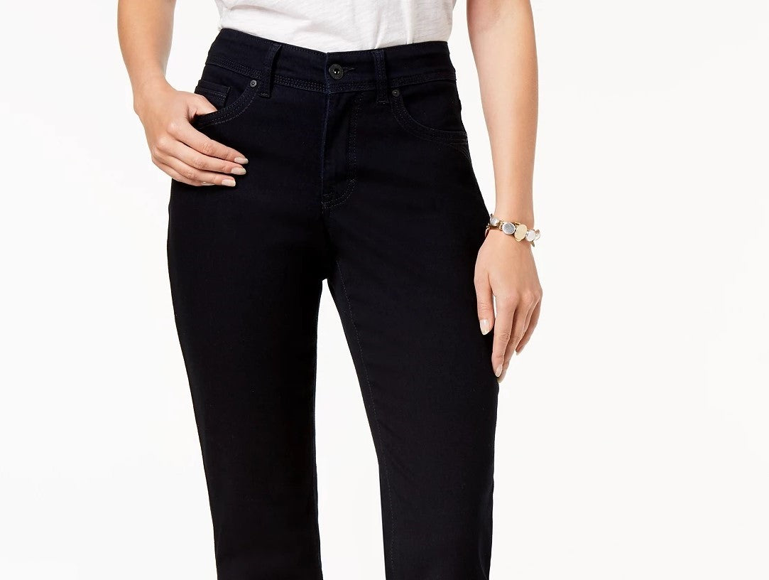 Style & Co Women's Tummy-Control Straight-Leg Jeans Dark Blue Size 4