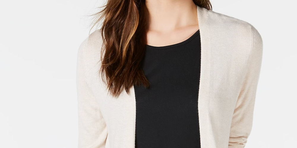 Maison Jules Women's Long Open-Front Jersey Cardigan Sweater Dark Beige Size Large