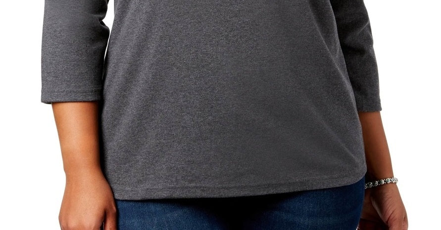 Karen Scott Women's Cotton Button-Trim Top Gray Size Small
