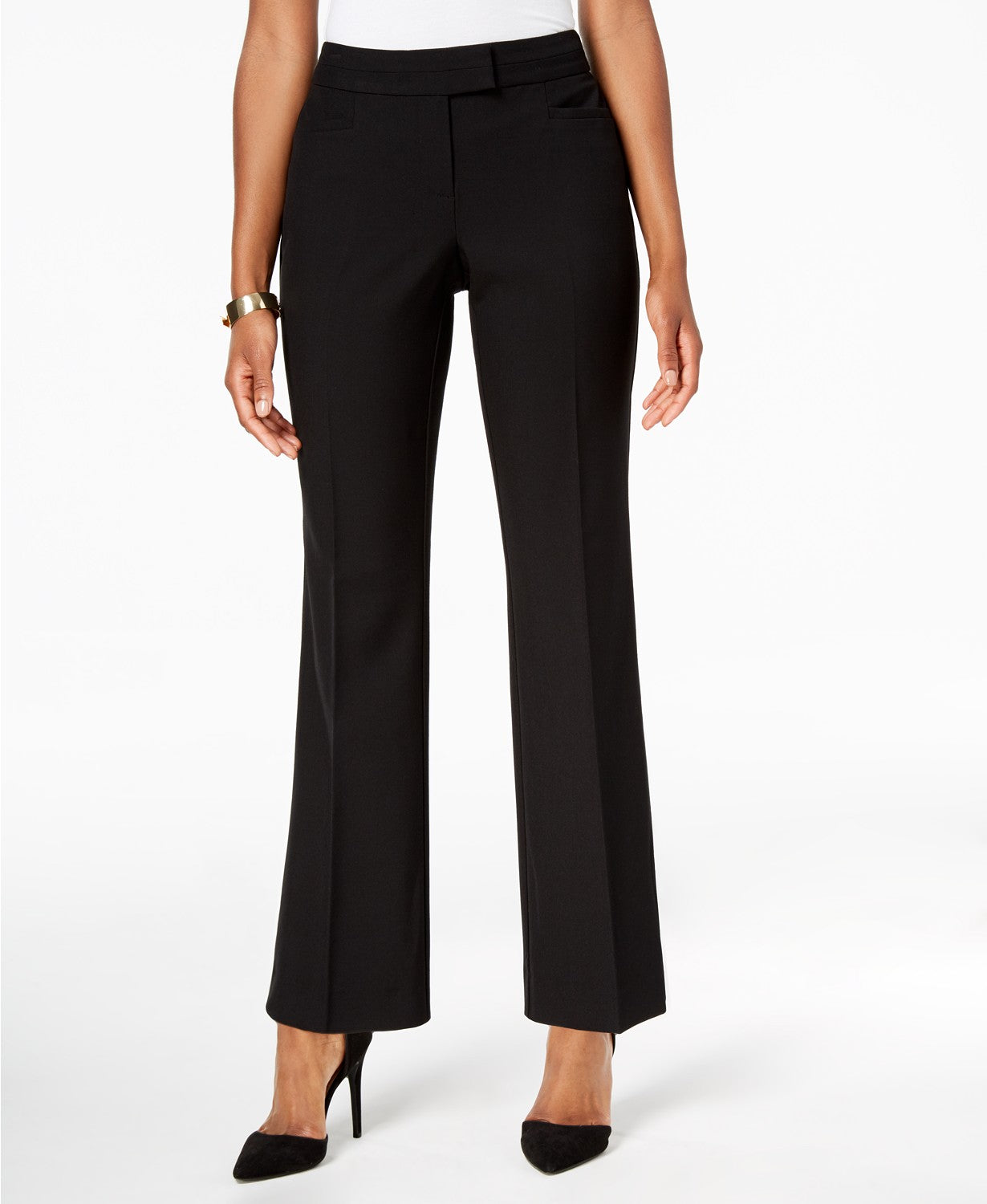 JM Collection Women's Petite Extended-Tab Trousers Charcoal Size 8P