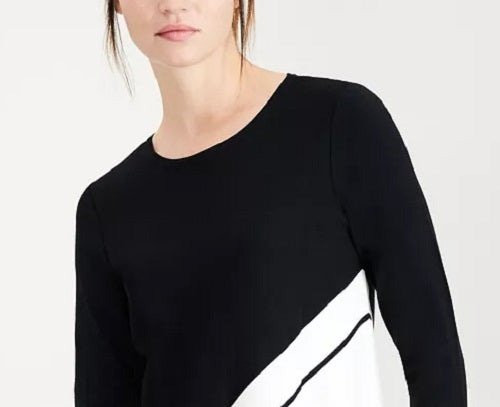 Alfani Women's Asymmetrical Striped Sweater Black Size Medium
