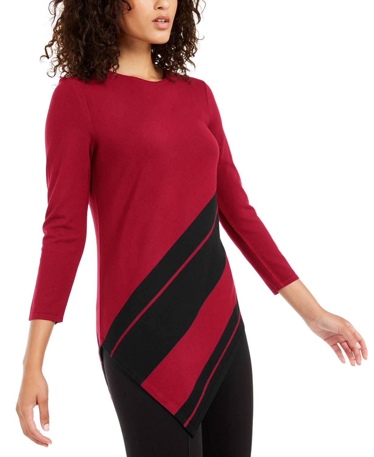 Alfani Women's Striped Asymmetrical Tunic Black Size Petite Medium