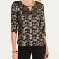 JM Collection Women's Petite Printed Jacquard Top Black Size Medium