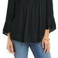 Charter Club Women's Double Ruffle Textured Pintuck Top Black Size Large