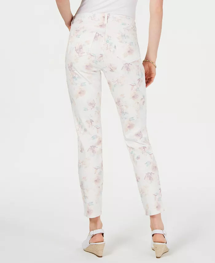 Style & Co Women's Floral-Print Skinny Jeans White Size 12
