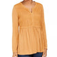 Style & Co Women's Lace-Front Draped Top Gold Size Small