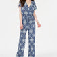 Style & Co Women's V-Neck Printed Knit Jumpsuit Dark Blue Size Medium