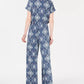 Style & Co Women's V-Neck Printed Knit Jumpsuit Dark Blue Size Medium