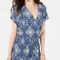 Style & Co Women's V-Neck Printed Knit Jumpsuit Dark Blue Size Medium