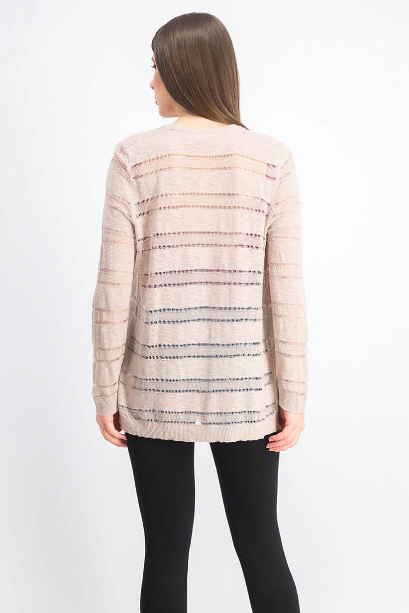 Charter Club Women's Pointelle-Striped Cardigan Beige Size Medium