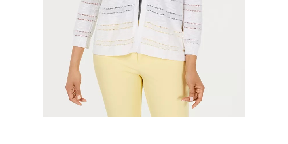 Charter Club Women's Pointelle Striped Cardigan White Size Medium
