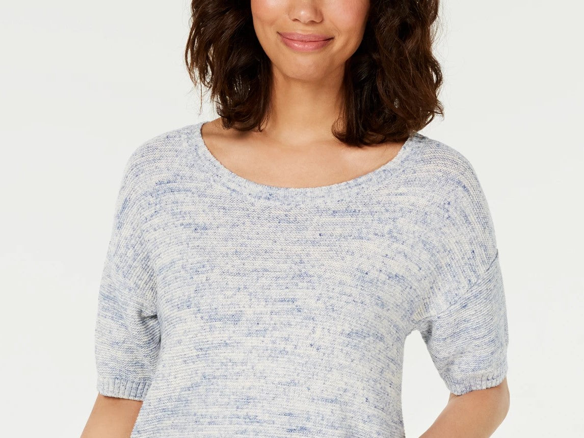Charter Club Women's Spacedyed Elbow-Sleeve Cotton Sweater Blue Size Small