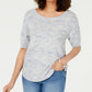 Charter Club Women's Spacedyed Elbow-Sleeve Cotton Sweater Blue Size Small