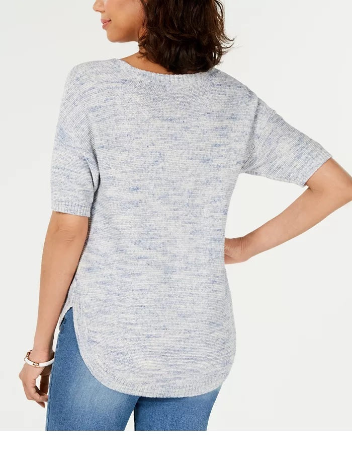 Charter Club Women's Spacedyed Elbow-Sleeve Cotton Sweater Blue Size Large